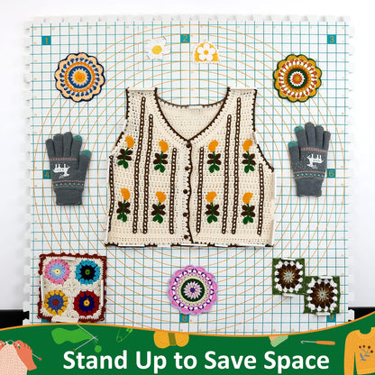 9 Pcs Blocking Mats for Knitting, Extra Thick Blocking Boards with Grids, with 200 T-Pins and 24PCS Knitting Blockers, for Needlepoint or Crochet