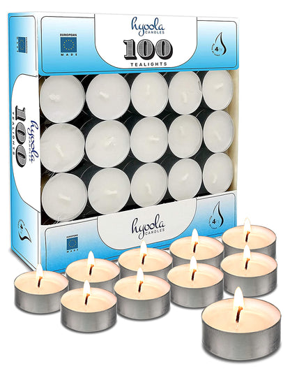 Hyoola Tea Lights Candles - 100 Bulk Candles Pack - Natural Palm Oil Tea Light - European Quality White Unscented Tealight Candles - 4 Hour Burn Time