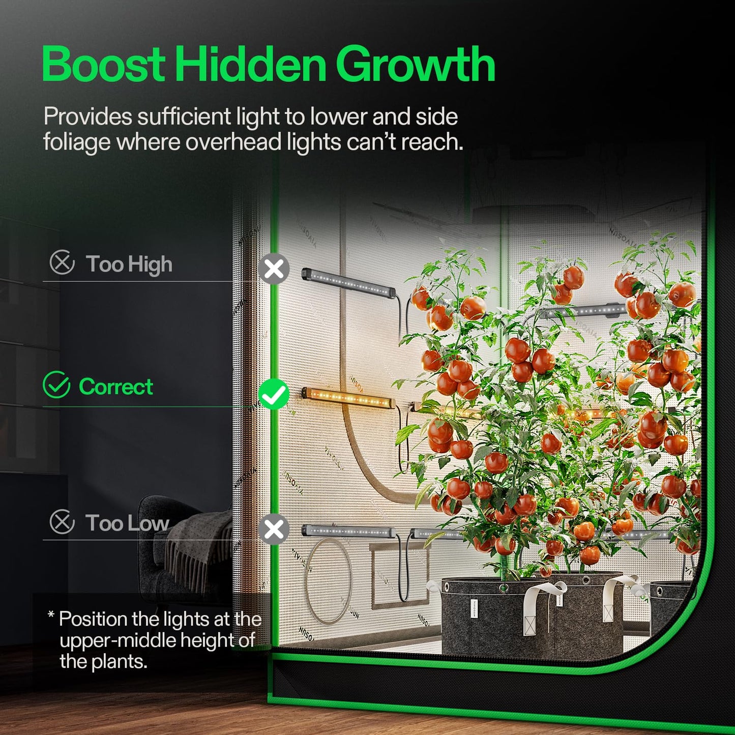 VIVOSUN Lumaray LED Grow Light Bars 16”(8-Bar), Full Spectrum Side Lighting with 60% Red Light up to 25% Yields for Grow Tents, Greenhouses, Magnet Reliability Upgraded, SGS Compatible
