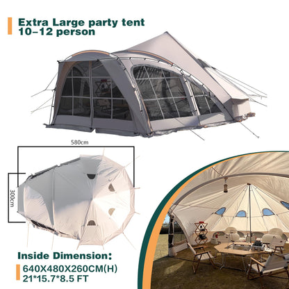 DanCoom Bell Tent, 8/10/12 Person Waterproof Large Family Tents with Sturdy Center & Vestibule, Mesh Window,Waterproof,Spacious Space for All 4 Season Camping Yurt Tent.