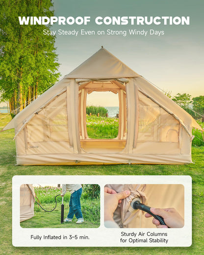 Dartmoor Inflatable Camping Tent, 4-6 Person Air Glamping Tent with Pump, Waterproof Blow Up Tent for Outdoor, 4 Season, Easy Setup, Dual Doors, Windows