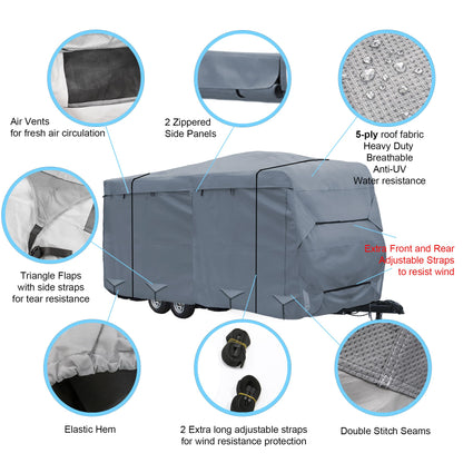 GEARFLAG Travel Trailer Camper Cover Multi-Layers top fits 28' -32' Reinforced Windproof Side-Straps Anti-UV Water-Resistance Heavy Duty for Motorhome RV (Fits 28' - 32')