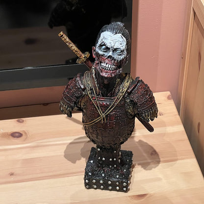 LOOYAR Undead Samurai Zombie Resin Bust Statue for Home Office Decor (Red)
