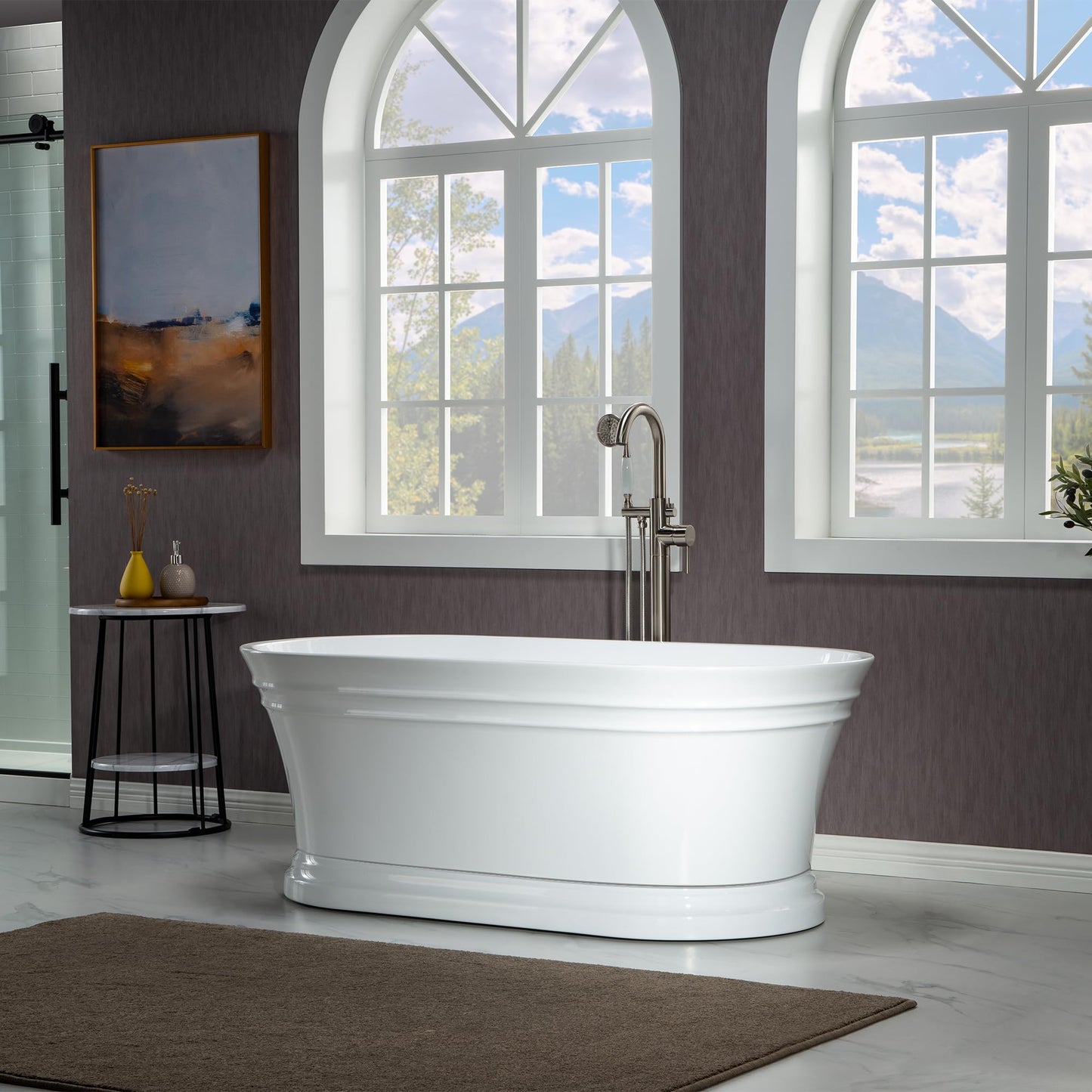 WOODBRIDGE 59"Freestanding White Acylic Soaking Bathtub with Oil Rubbed Bronze Drain and Overflow,B1536-ORB