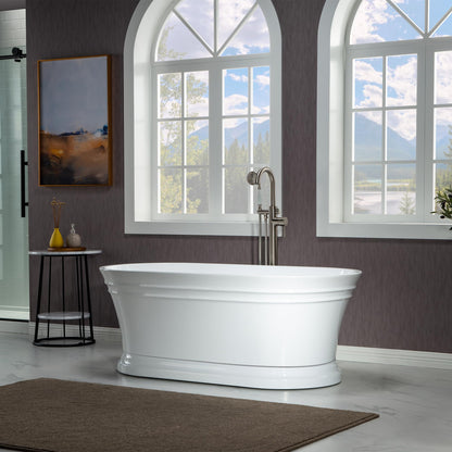 WOODBRIDGE 59"Freestanding White Acylic Soaking Bathtub with Oil Rubbed Bronze Drain and Overflow,B1536-ORB