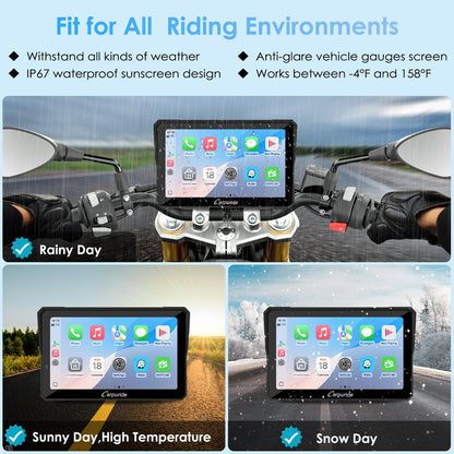 Carpuride W702S PRO Motorcycle GPS Wireless Carplay/Android Auto, 7" Waterproof Motorbike Touch Screen, with BM05 Mount, Bluetooth Trans, Wired Controller, Navigation