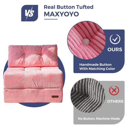 MAXYOYO Folding Sofa Bed, Convertible Sofa Bed with High-Density Support Foam, Portable 4 in 1 Fold Out Chair to Floor Lounger, Versatile Floor Couch for Living Room Bedroom, Pink