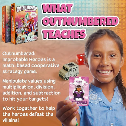 Outnumbered: Improbable Heroes Board Game - A Mensa Award Winning Superhero Math Game | Fun &amp Educational Game for Kids Adults and Families | STEM Toy to Learn Multiplication &amp Division