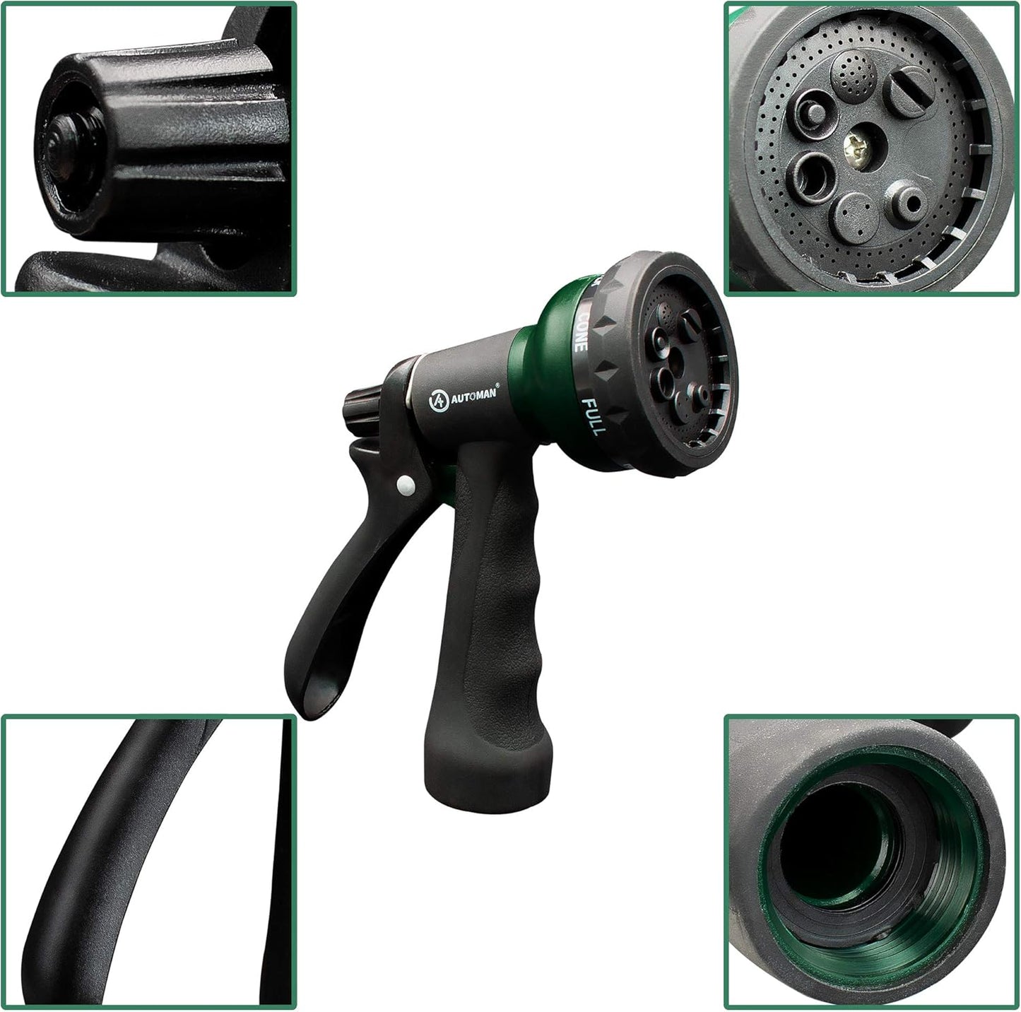 AUTOMAN Garden Hose Nozzle - 7 Adjustable Watering Patterns, Slip Resistant for Easy Use | Ideal for Plants, Lawn & Pets