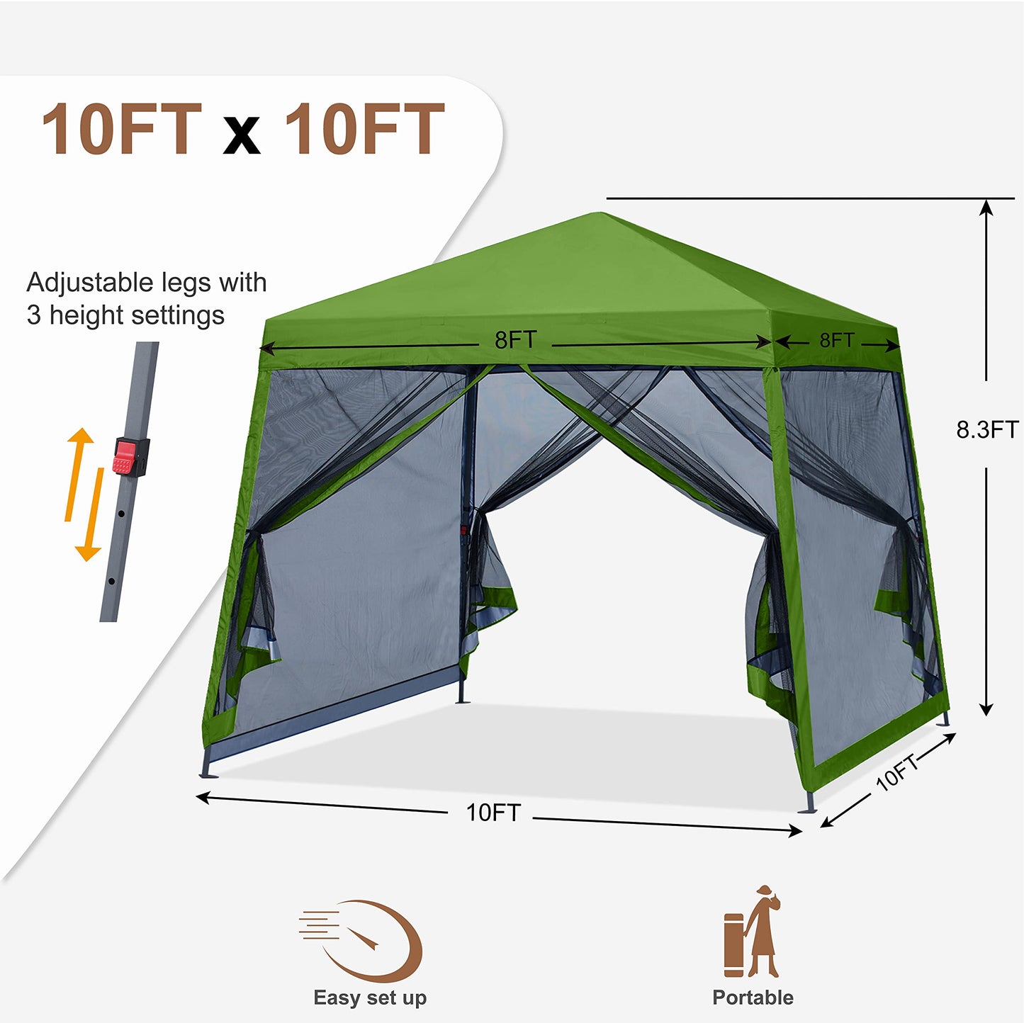 MASTERCANOPY Pop Up Gazebo Canopy with Mosquito Netting (10x10, Grass Green)