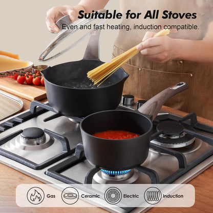 SENSARTE Nonstick Saucepan Set - 2.0 & 3.0 Quart Cooking Pots with Lid | Induction Compatible, Easy to Clean, PFOA Free