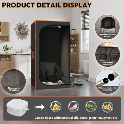 Lamorland Portable Sauna Tent, 1500W Steam Sauna Box with Steamer & Remote, Personal Home Sauna for Indoor & Outdoor Use, Foldable with Chair, 9-Level Steam Room