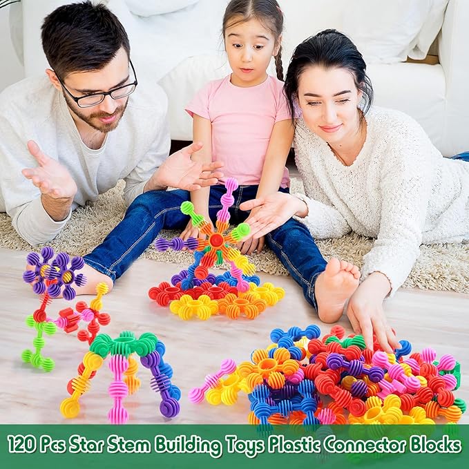 Jenaai 120 Pcs Star Stem Building Toys Plastic Connector Blocks for Teenagers with Tote Kindergarten and Preschool Table Preschool Manipulatives Sets Gift for Daughter and Son