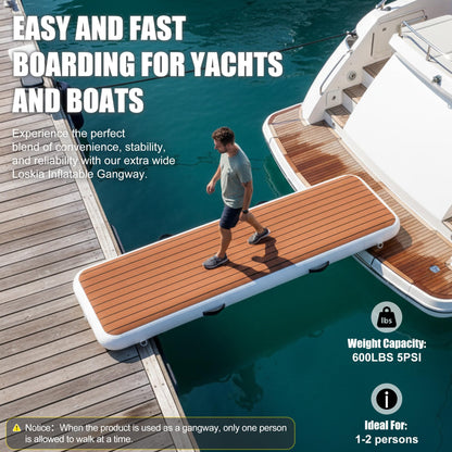 LOSKIA Inflatable Gangway for Yachts & Boats, Extra Width and Durable Dock Gangway with Non-Slip Surface, Portable and Space-Saving Floating Platform Connecting the Yachts and the Docks