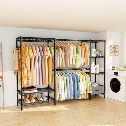 Golpart Coat Rack Clothes Wardrobe：Closet Organizer and Storage Clothing Garment Rack with Shelves Heavy Duty for Hanging Clothes Portable Adjustable Black 15.8" Dx(70-88.5)" Wx76.5 H