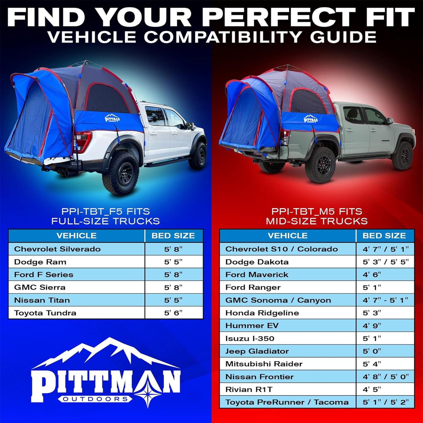 Pittman Outdoors Truck Bed Tent – EZ-UP Easy Assembly Truck Tent for Camping with Rain Fly, Extra Wide Entry, Oversize Air Mesh & Porch Cover – Premium Truck Bed Camp - 5.5 ft - 5.8 ft