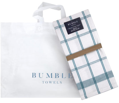 Premium Kitchen Towels (20”x 28”, 6 Pack) | Large Cotton Dish Towels | Flat & Terry Highly Absorbent Kitchen Linen Set with Hanging Loop | Teal Check