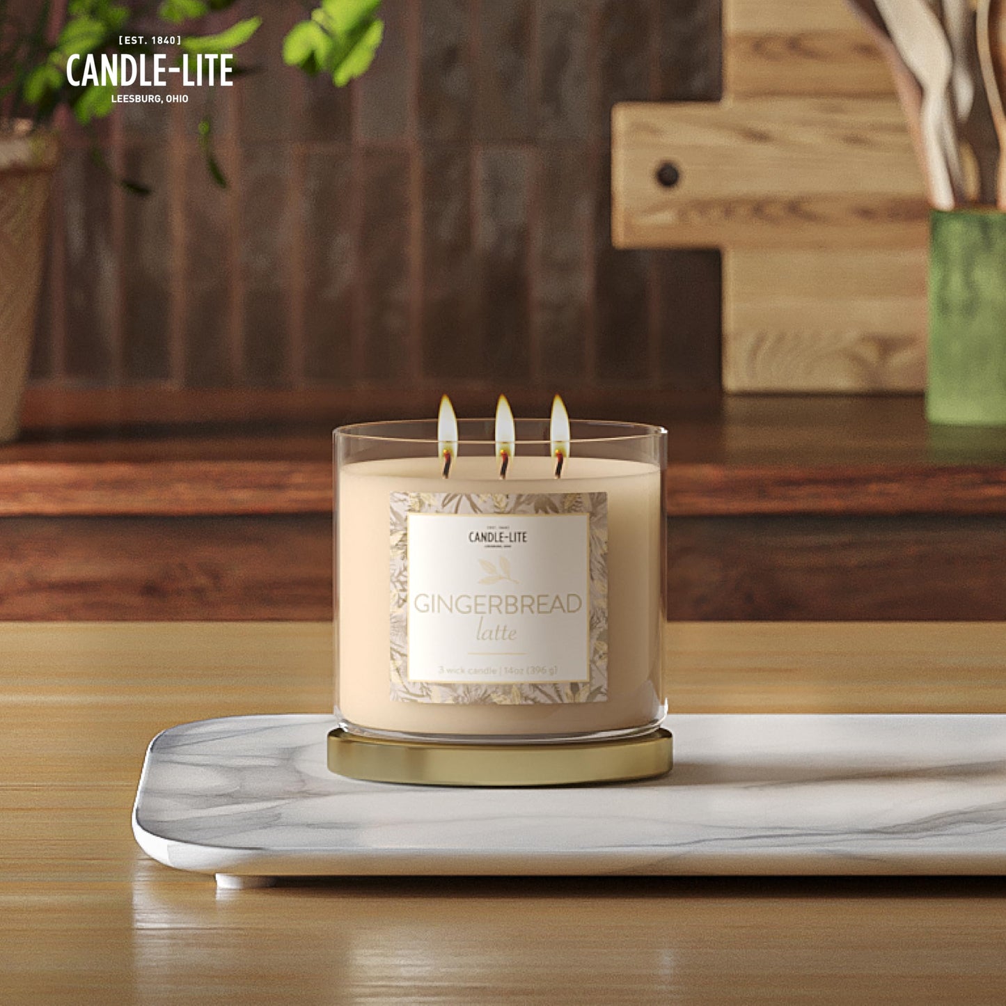 Candle-lite Holiday Scented Candles, Gingerbread Latte Fragrance, 14 oz 3-Wick Jar Candle, Proudly Poured in USA, Christmas Home Decor Candle, 40 Hours of Burn Time, Holiday Gift for Men and Women