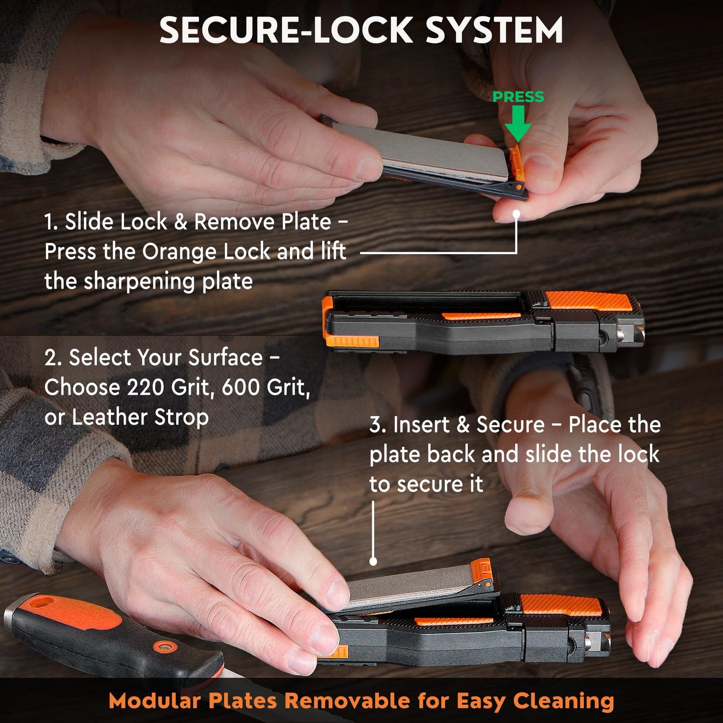 Orange Ninja Pocket Field Knife Sharpener – 8-in-1 Camping & Hunting EDC Knife Sharpener with Guided Diamond Whetstones, Leather Strop, Fire Starter & Diamond Rod