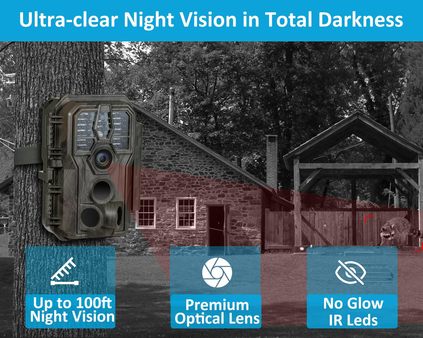 GardePro E5S 2-Pack Trail Camera (Non-Cellular, Non-WiFi), 64MP Photo & 1296P HD Video, 0.1s Trigger, 100ft No-Glow Night Vision, Motion Activated Wildlife Camera