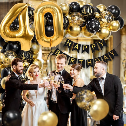 115pcs 40th Birthday Balloon Arch with Black Gold Balloon Garland happy Birthday Banner 40th Foil Balloon for 40th Birthday Decorations for Men or Women Anniversary Decorations
