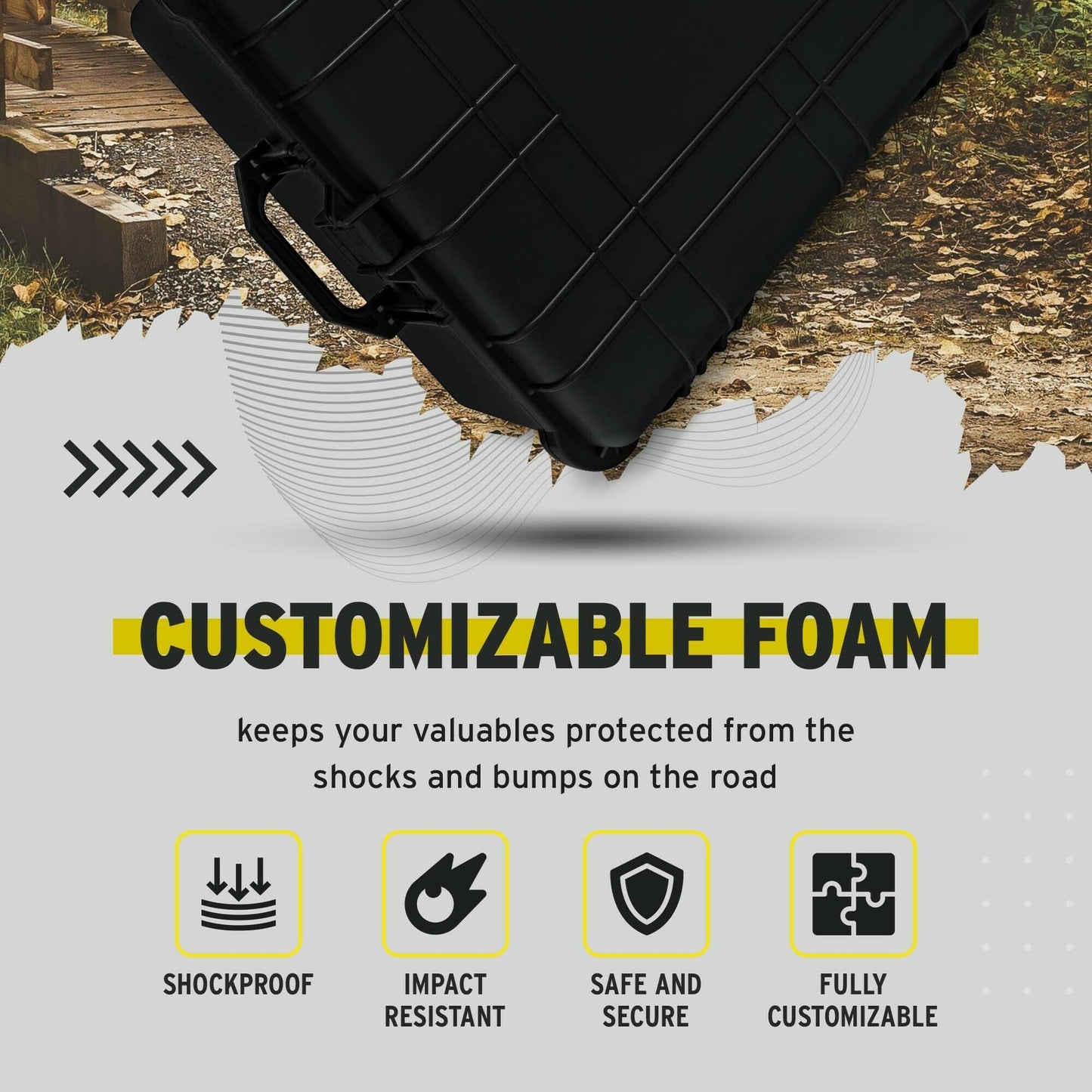 Koah Weatherproof Wheeled Plastic Hard Case with Customizable Foam, Retractable Handle, and Trolley Wheels (25.0" x 20.0" x 12") For Cameras, Drones, And Gear