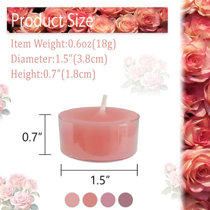 Gradient Pink Tea Lights Set of 24, Rose Scented Tealight Candles, Handmade Tea Candles, Long Burning Tealights for Romantic Wedding Home Decor Gift