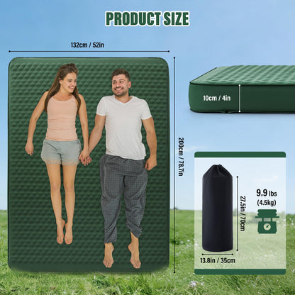 Self Inflating Double Sleeping Pad for Camping with Electric Pump 4 Inch Ultra Thick Memory Foam 2 Person Inflatable Sleeping Pad All Season Full Size Portable Camping Mattress for Travel,Tent (Green)