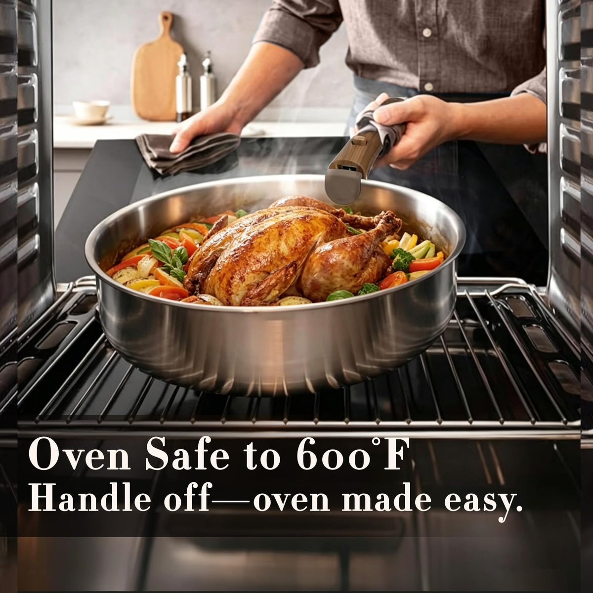 CAROTE 19pcs Stainless Steel Cookware Set with Detachable Handle, Pots and Pans Set, Induction Kitchen Cooking Sets, RV/Camping Cookware, Removable Handle, Oven Safe, Woodgrain, Mothers Day Gifts