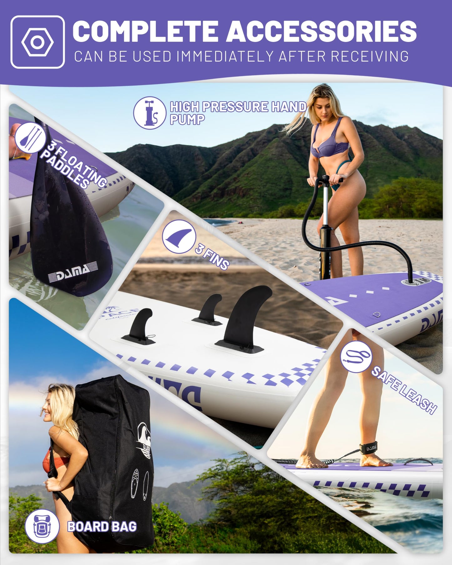 DAMA 11'*34"*6" Inflatable Paddle Board, Paddle Boards for Adults,Sup,Lightweight and Durable, Easy to Inflate, Versatile in Style, Fully Functional, Equipped w/High Grade Accessories，Purple.