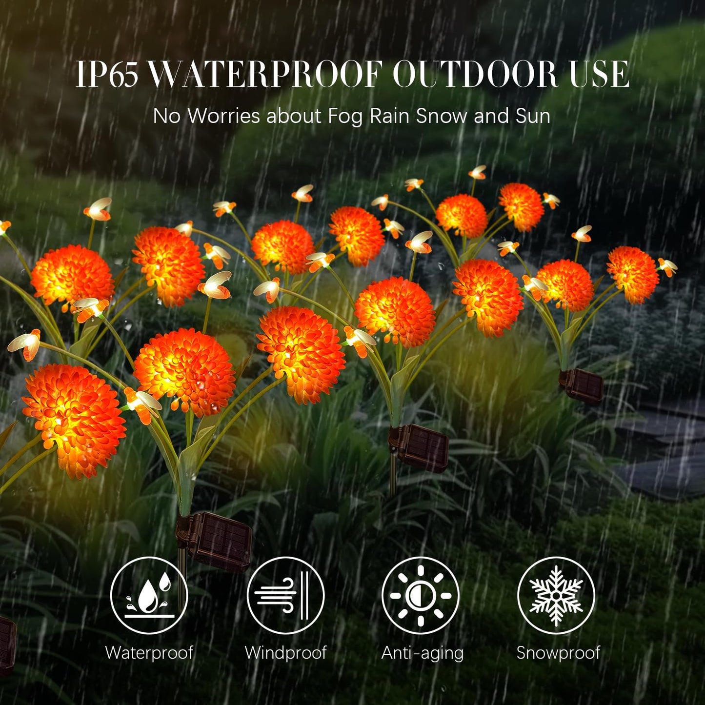 Solar Garden Lights, 4 Pack Solar Swaying Bee Lights with Flowers, Waterproof Solar Firefly Lights Outdoor for Garden Patio Yard Pathway Fall Decoration Gifts for Women Mother's Day