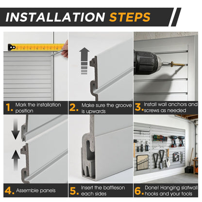 4'x8' Slatwall Panel Garage Storage System, PVC Slat Wall Paneling, Heavy Duty Wall Mount Slatwall Organizer for Garage Tool Organization, Retail Display, Guitar Shop & Home Wall Storage, Grey