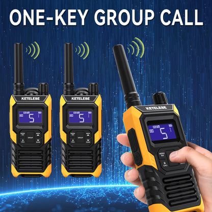 KETELESE T4 Long Range Walkie Talkies, Portable Two Way Radios IP67 Waterproof, with Earpiece, NOAA&Weather Alert, PTT, Group, VOX, 4Pack, Orange
