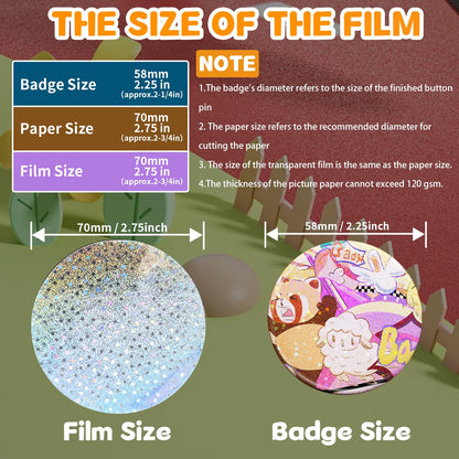 200 PCS Badge Film for Your 58mm / 2.25 in (Approx. 2-1/4 inch) Round Button Maker Machine，8 Different Holographic Button Making Supplies Film (200pcs Sand Star for 2.25inch Badge)