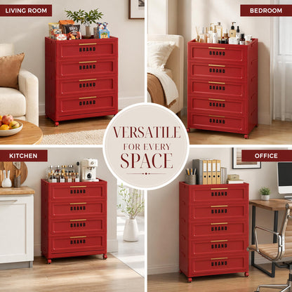 Foldable Storage Cabinet with Doors and Lockable Wheels, 5-Tier Large Capacity ABS Organizer, No-Tool Assembly Storage Cabinet for Small Apartment, Kitchen, Pantry, Laundry, Garage