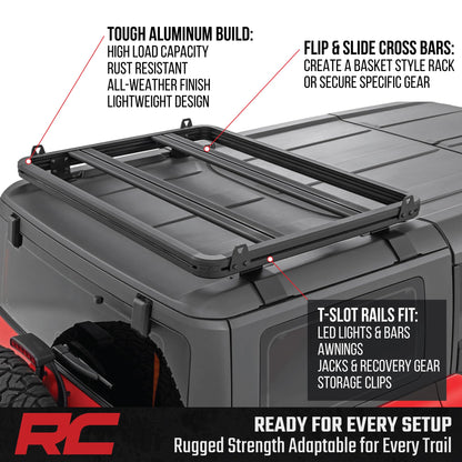 Rough Country Half Roof Rack for Ford Bronco 4-Door (2021–2026) - Aluminum Cargo Carrier with T-Slot Crossbars, 600 lb Load, Overland Roof Storage