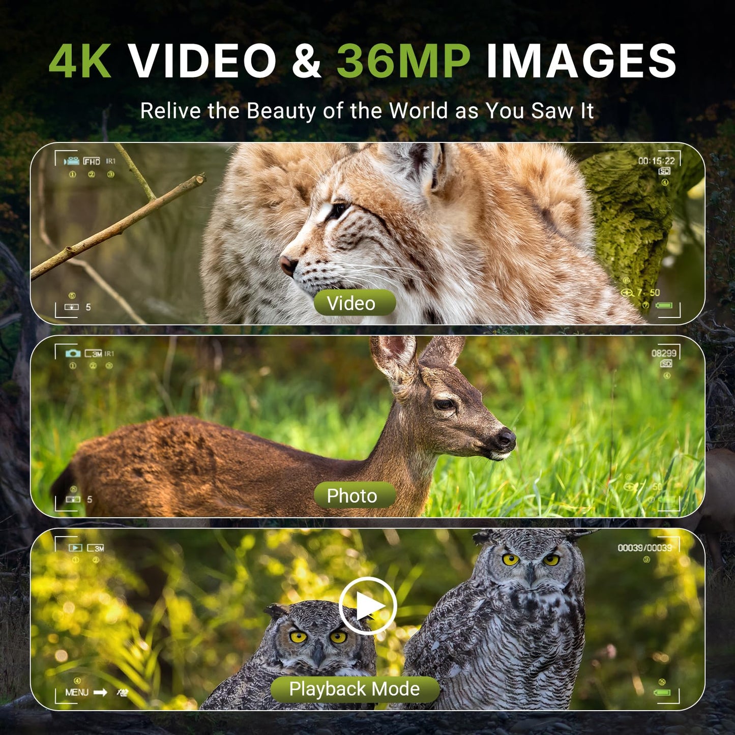 WOGREE Night Vision Goggles, 4K Night Vision Binoculars for Adults, 36MP, 1300FT Range,8X Digital Zoom, Flashlight & Compass, 5000mAh Battery, Infrared Vision, 32GB Card, for Camping & Security