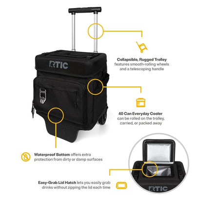 RTIC 40 Can Everyday Wheeled Cooler, Soft Sided Insulated Portable Rolling Collapsible Cooler Bag with Wheels and Handle for Outdoor, Beach, Camping, Sports, Travel, Leakproof, Sand