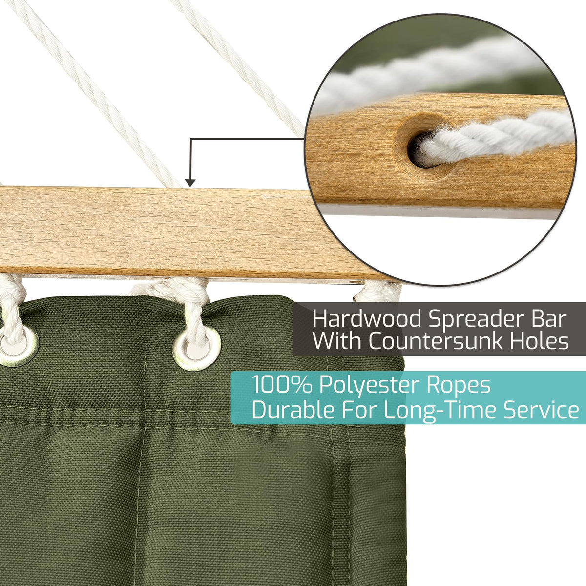 CHULIM Double Quilted Fabric Hammock with Hardwood Spreader Bars and Pillow 450 LBS Capacity 2 Person Large Hammock for Outdoor Patio Backyard Poolside - Green