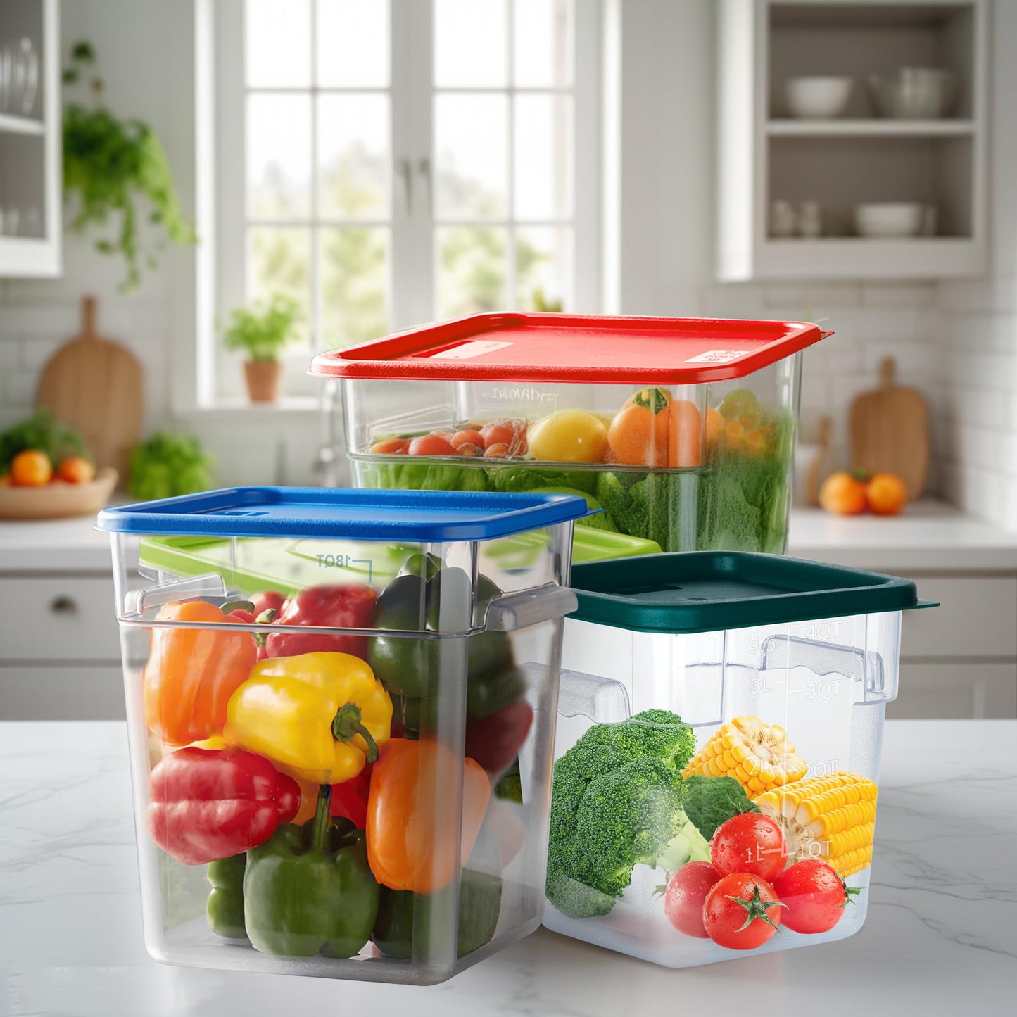 STEELUS 4 Pack 22 Quart Food Storage Containers with Lids, Polycarbonate Square Commercial Food Containers, NSF, Clear, New Version