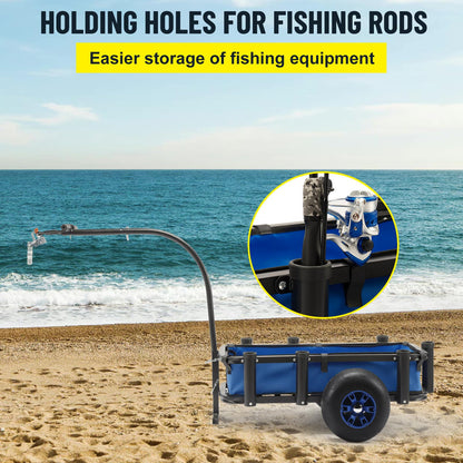 ONECHOI Beach Fishing Cart, 13" Big Wheels Black PU Solid Balloon Tires for Sand, Fishing Wagon Cart Large Capacity with 32-1/4" L x 16" W Liner and PP Plate, Heavy Duty Surf Cart w/Bicycle Hitch
