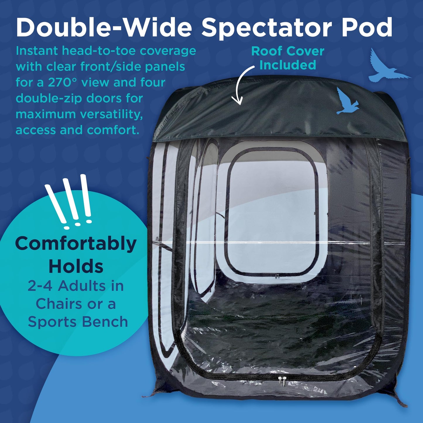WeatherPod® Side-by-Side™ 2-4 Person Pop-Up Sports Tent Pod - The Original Shark Tank Instant Setup All-Weather Pod Shelter for Outdoor Sports, Rain, Wind & Cold