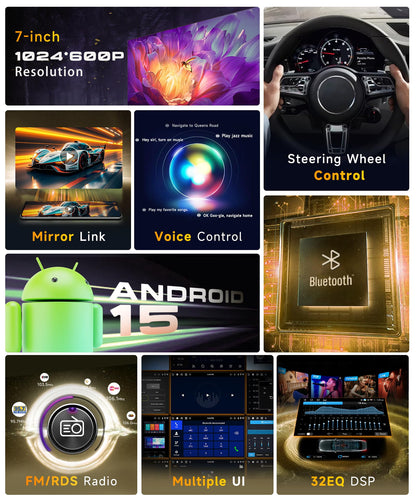 4G+64G Car Stereo forfor Jeep Wrangler JK 2007-2018 Dodge, Wireless CarPlay Android Auto, 7'' IPS Touch Screen Android 15 Car Stereo with GPS, WiFi, Bluetooth, FM, EQ, SWC, Backup Camera