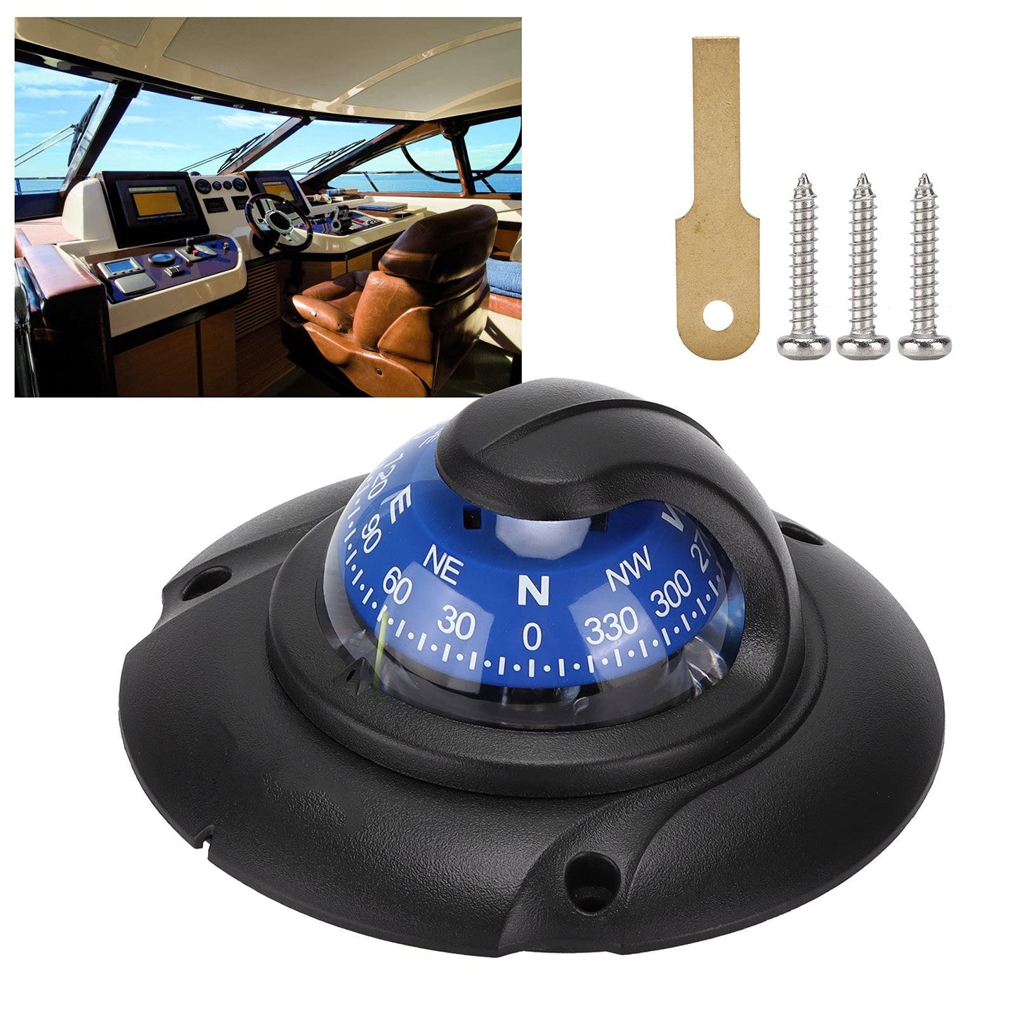 Wene Boat Compass Dash Mount Flush, Boating Compass Dashboard Suction with LED Light, Navigation Marine Compass Boats Surface Mount Electronic LED Light Marine Digital Compass for Car Boat Truck