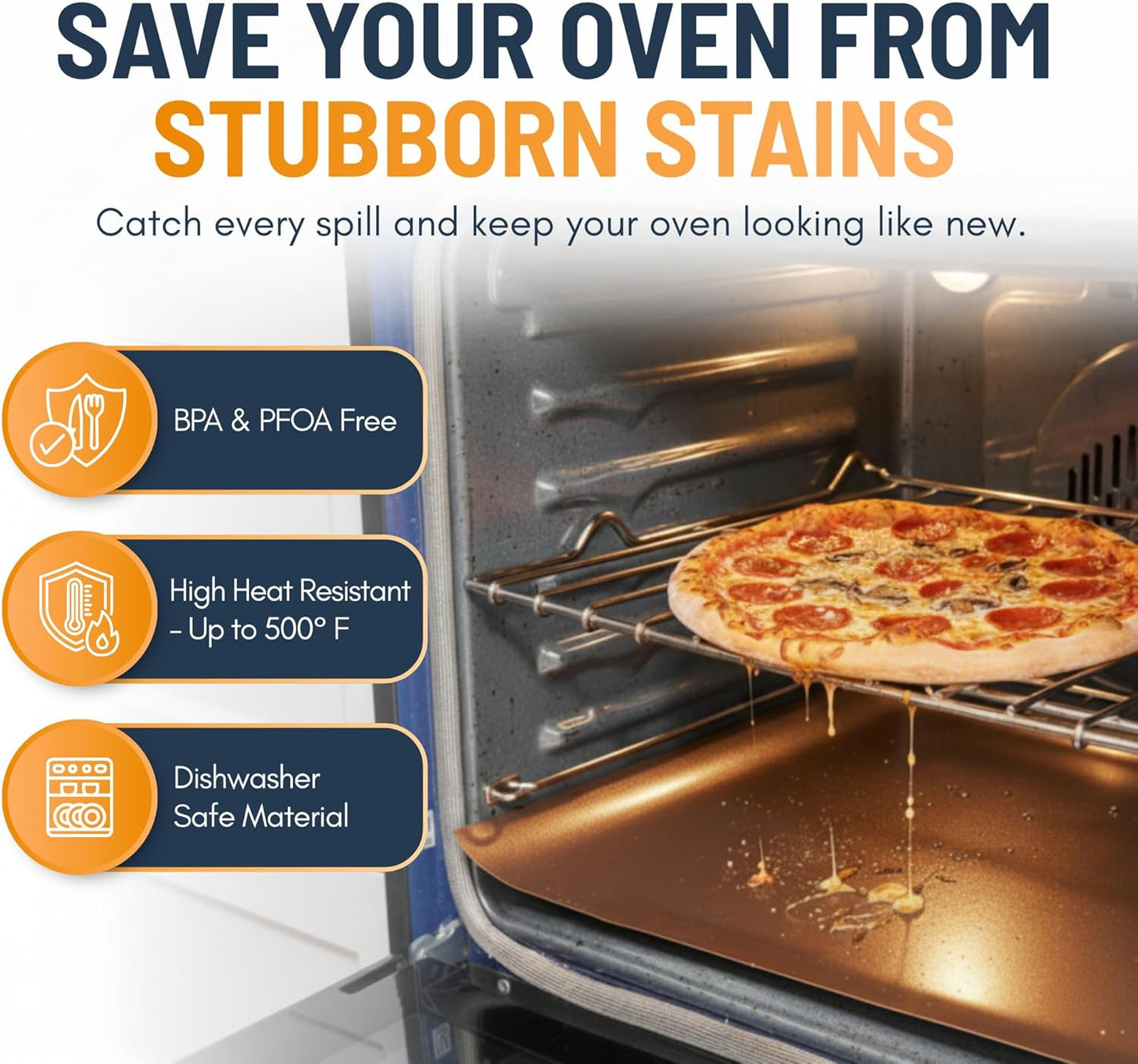 Skiennix Oven Liners - Heavy Duty Non-Stick Mats | 4 Pack, 17”x25” Copper - BPA & PFOA Free Kitchen Essential