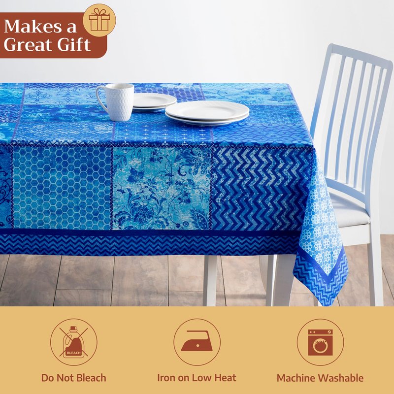 Maison d' Hermine Table Cloth Rectangle Table 100% Cotton 70 x 90 Inches Tablecloth Reusable Decorative for Dining Kitchen Room Farmhouse Home Gifts for Mothers Day Spring Summer - Indigo Love