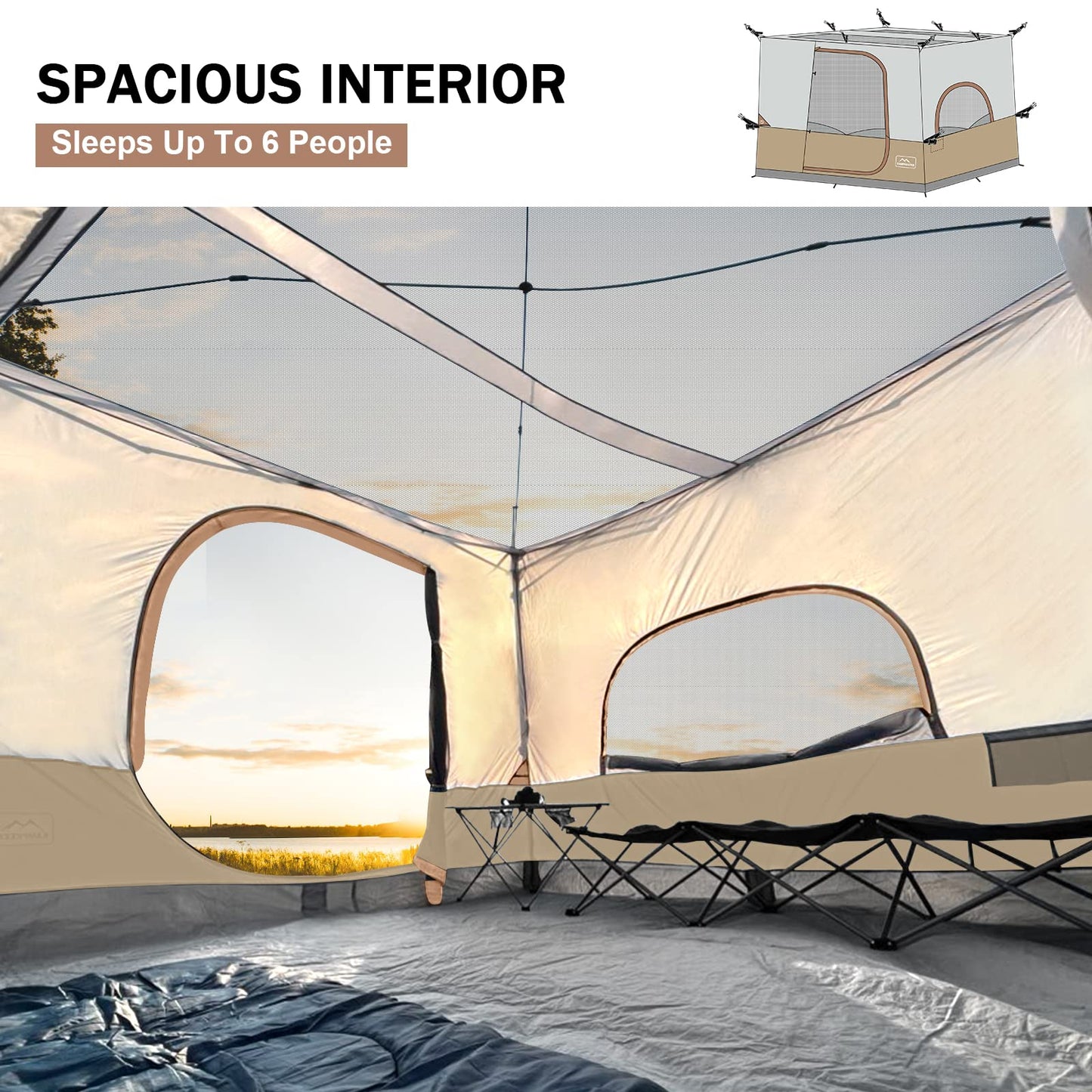 KAMPKEEPER Camping Inner Tent for Pop Up Canopy, Converts 10'x10' Straight Leg Canopy into Camping Tent–Fully Vented Roof(Top & Frame NOT Included) (Khaki, Classic)