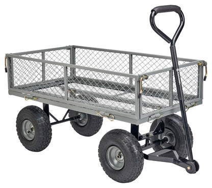 Corona Metal Landscape Cart 400 Pound Capacity Fold Down Sides 10 Inch Pneumatic Tires for Yard, Gardening, Bark, Planting