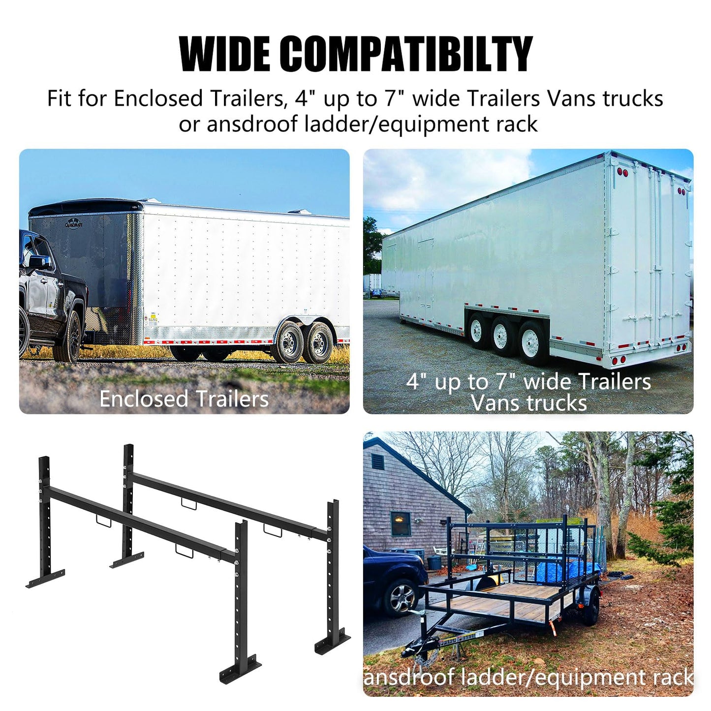 Colinktool Adjustable Roof Ladder Racks,Trailer Ladder Racks Fit for 4'-7' Enclosed Trailers Cargo Vans Trucks – 2 Pack, Black