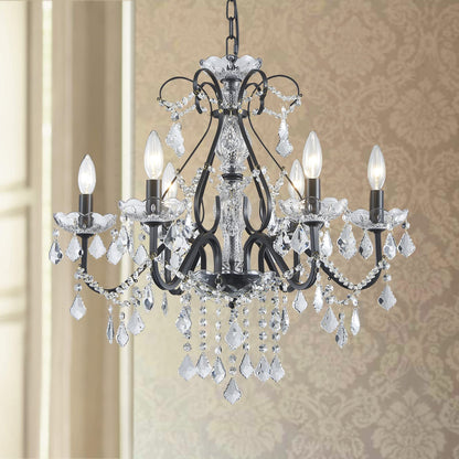 Bestier Black Vintage Candle Chandelier Lighting Fixture, 6 E12 Bulbs Required, D24in x H26in